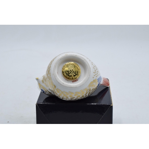 94 - Boxed Royal Crown Derby paperweight in the form of a Goldcrest. First quality with stopper. In good ... 