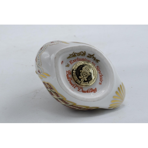 95 - Boxed Royal Crown Derby paperweight in the form of a Bakewell Duckling. First quality with stopper a... 