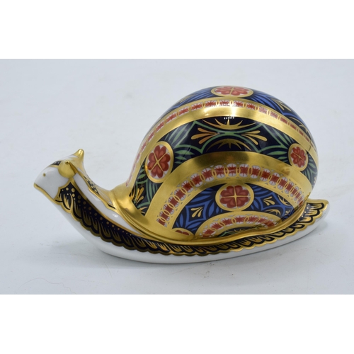 96 - Boxed Royal Crown Derby paperweight in the form of a Garden Snail, limited edition. First quality wi... 