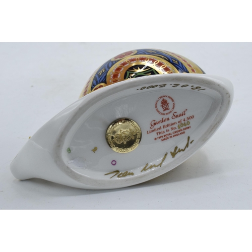 96 - Boxed Royal Crown Derby paperweight in the form of a Garden Snail, limited edition. First quality wi... 