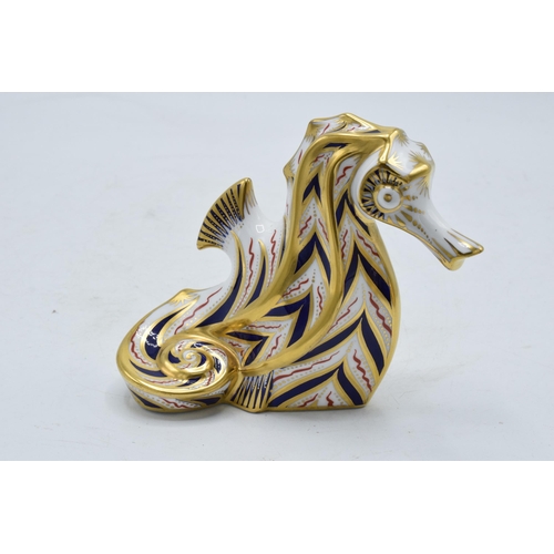 98 - Boxed Royal Crown Derby paperweight in the form of a Paptim Seahorse. First quality with stopper. In... 