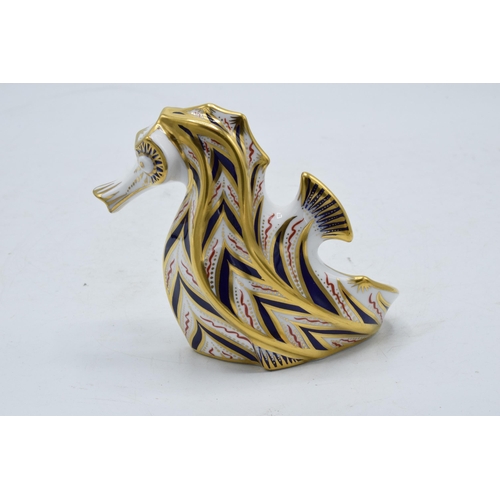 98 - Boxed Royal Crown Derby paperweight in the form of a Paptim Seahorse. First quality with stopper. In... 