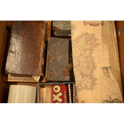 25 - A mixed collection of items to include Oxo tin, marmalade jars, antique map, printing blocks etc. Co... 