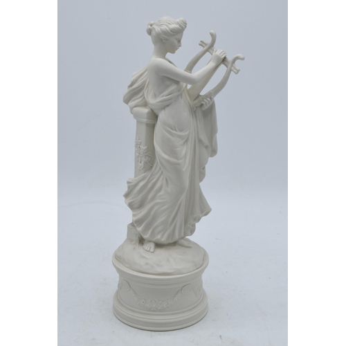 76 - An unusual Coalport figure of a robed lady playing the harp in a Parian / Wedgwood style. 27cm tall.... 