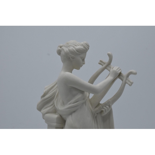 76 - An unusual Coalport figure of a robed lady playing the harp in a Parian / Wedgwood style. 27cm tall.... 