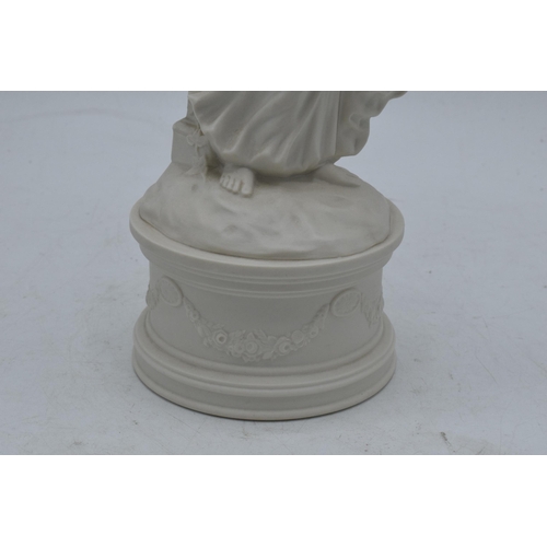 76 - An unusual Coalport figure of a robed lady playing the harp in a Parian / Wedgwood style. 27cm tall.... 