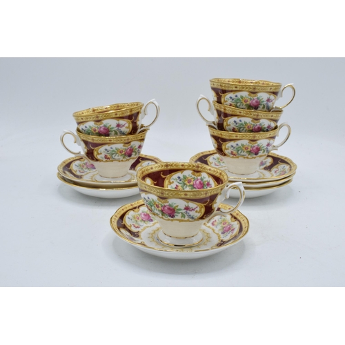 78 - A set of 6 cups and saucers by Royal Albert in the Lady Hamilton pattern (12 pieces). In good condit... 