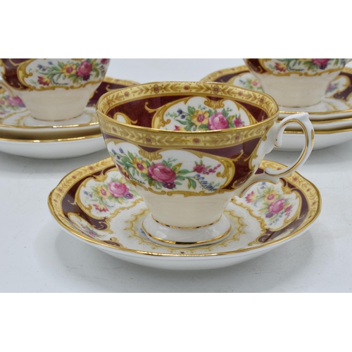 78 - A set of 6 cups and saucers by Royal Albert in the Lady Hamilton pattern (12 pieces). In good condit... 