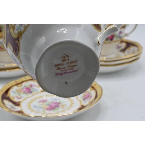 78 - A set of 6 cups and saucers by Royal Albert in the Lady Hamilton pattern (12 pieces). In good condit... 