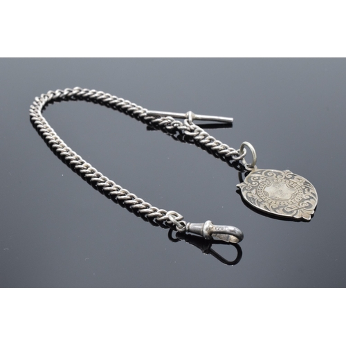 226P - Silver Albert watch chain with hallmarked silver fob. 23.4 grams. 29cm long.