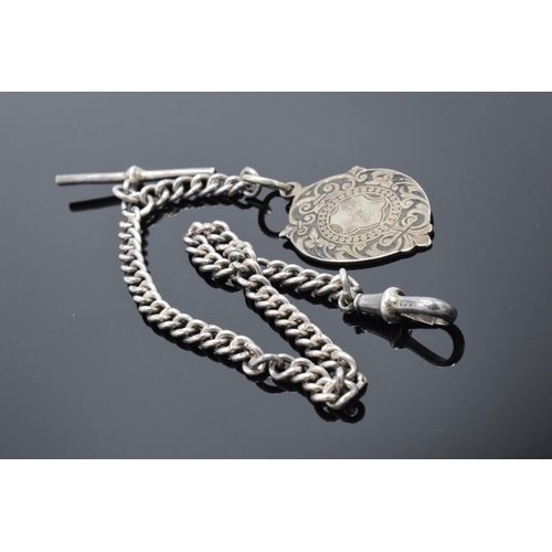 226P - Silver Albert watch chain with hallmarked silver fob. 23.4 grams. 29cm long.