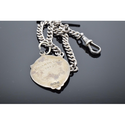 226P - Silver Albert watch chain with hallmarked silver fob. 23.4 grams. 29cm long.