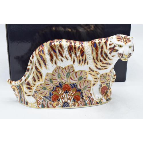 100X - Boxed Royal Crown Derby paperweight, Bengal Tiger, 20cm x 13cm, date code for 1996, red Royal Crown ... 