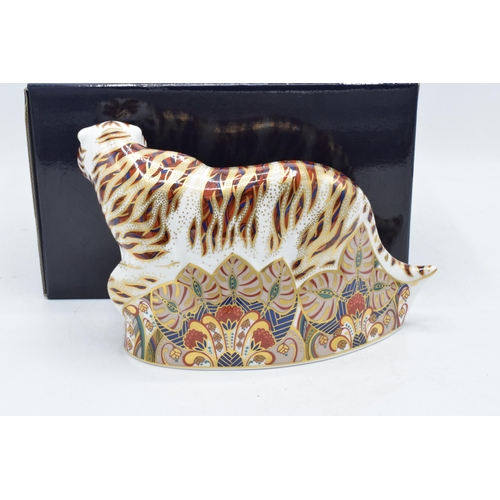 100X - Boxed Royal Crown Derby paperweight, Bengal Tiger, 20cm x 13cm, date code for 1996, red Royal Crown ... 