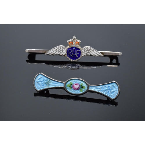 221J - Silver and enamel RAF wing brooch and an Art Deco silver and enamel bar brooch (2).