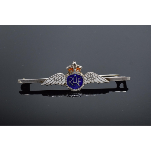 221J - Silver and enamel RAF wing brooch and an Art Deco silver and enamel bar brooch (2).