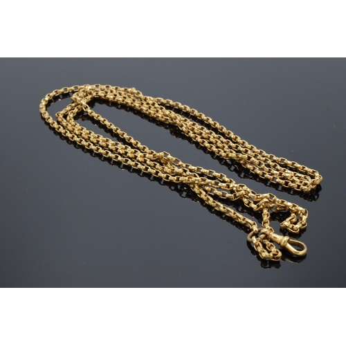 221O - Victorian gold-plated longuard chain, approx 135cm long.