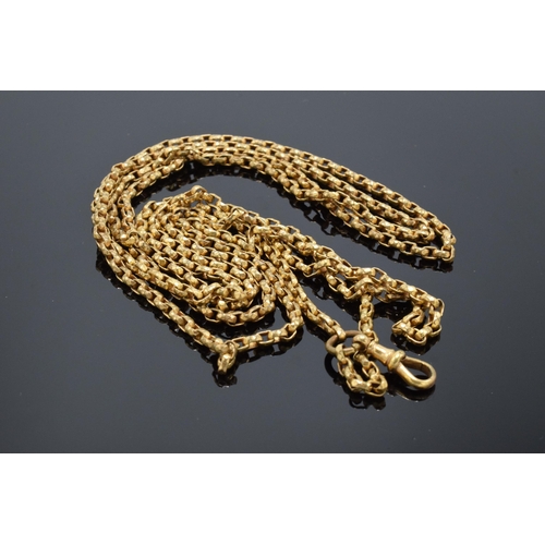 221O - Victorian gold-plated longuard chain, approx 135cm long.