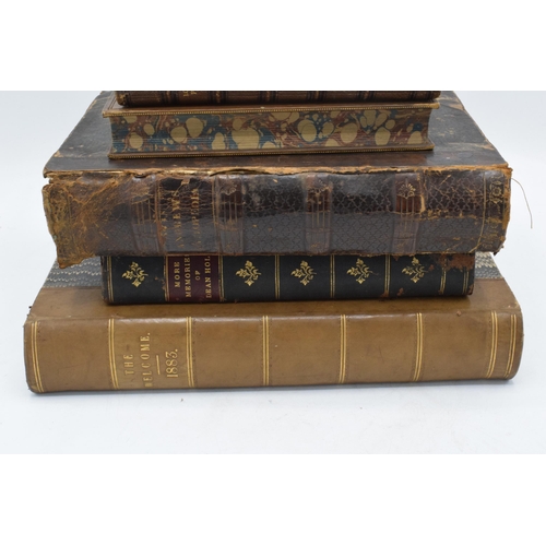 344 - A collection of antique leather bound books to include Andrews Cyclopaedia of Domestic Medicine and ... 