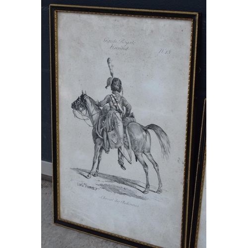 353 - A trio of Carle Vernet black and white lithographs of Arab horses to include Gaude Royal Cheval des ... 