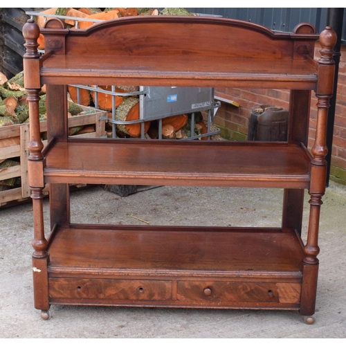 356 - Victorian 3-tier mahogany dumb waiter / buffet stand on wheels. 122 x 54 x 128cm tall. In good funct... 