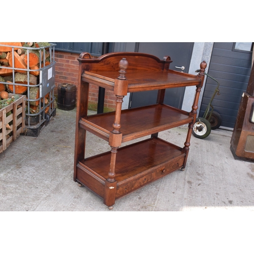 356 - Victorian 3-tier mahogany dumb waiter / buffet stand on wheels. 122 x 54 x 128cm tall. In good funct... 