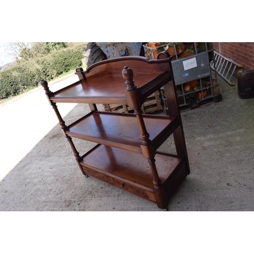 356 - Victorian 3-tier mahogany dumb waiter / buffet stand on wheels. 122 x 54 x 128cm tall. In good funct... 