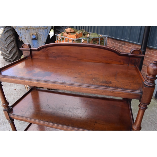 356 - Victorian 3-tier mahogany dumb waiter / buffet stand on wheels. 122 x 54 x 128cm tall. In good funct... 