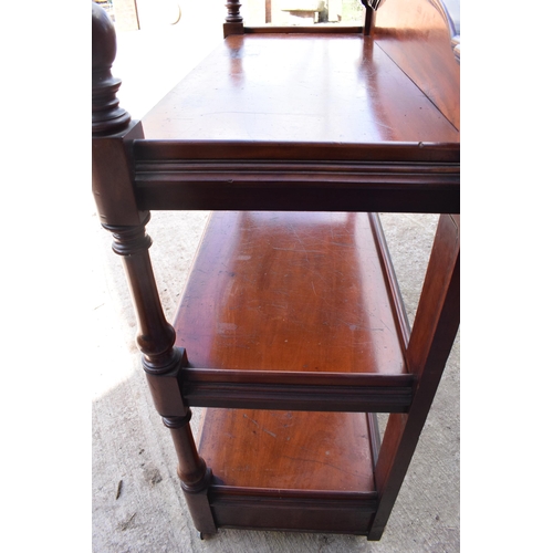 356 - Victorian 3-tier mahogany dumb waiter / buffet stand on wheels. 122 x 54 x 128cm tall. In good funct... 