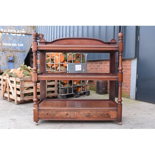 356 - Victorian 3-tier mahogany dumb waiter / buffet stand on wheels. 122 x 54 x 128cm tall. In good funct... 