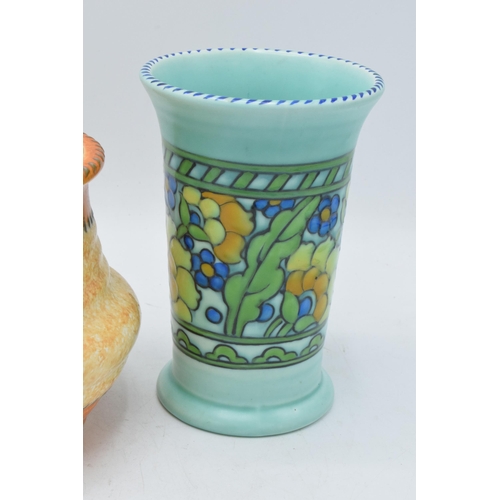 30 - A trio of Crown Ducal tube-lined vases to include a mottled blue-glaze trumpet vase with Charlotte R... 