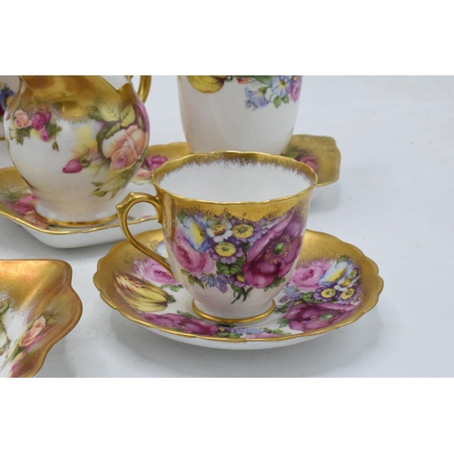 48 - Royal Chelsea English Bone China Golden Rose tea ware to include a coffee pot, 2 cups and saucers, 2... 