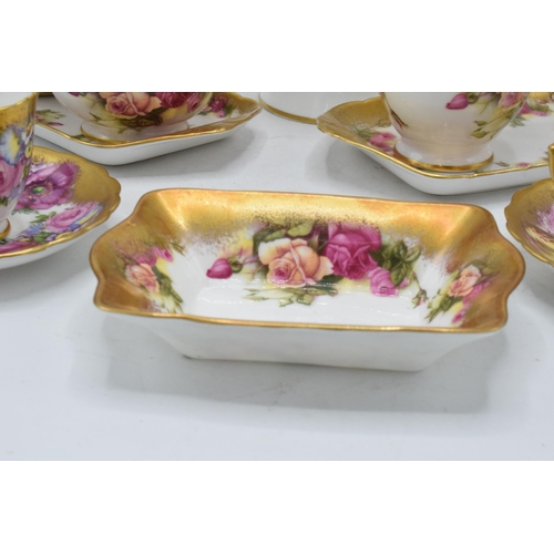 48 - Royal Chelsea English Bone China Golden Rose tea ware to include a coffee pot, 2 cups and saucers, 2... 