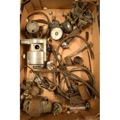 369 - A collection of vintage motorbike and similar spares / parts to include a Smiths gauge, lights, Merc... 