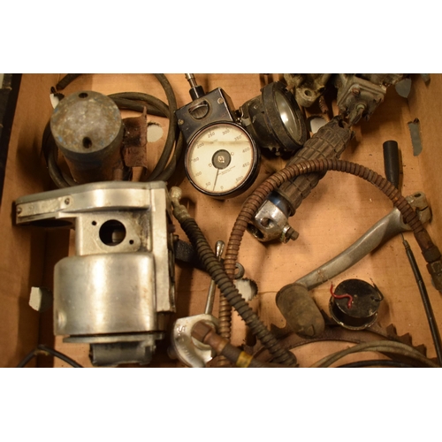 369 - A collection of vintage motorbike and similar spares / parts to include a Smiths gauge, lights, Merc... 