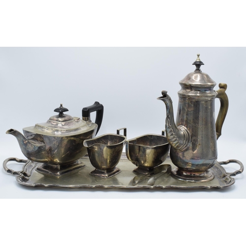 370 - A silver-plated 6 piece tea set to include a teapot, coffee pot, sugar tongs, milk, sugar and tray (... 