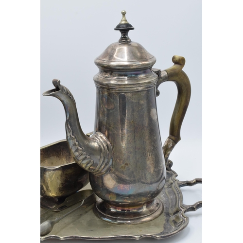 370 - A silver-plated 6 piece tea set to include a teapot, coffee pot, sugar tongs, milk, sugar and tray (... 