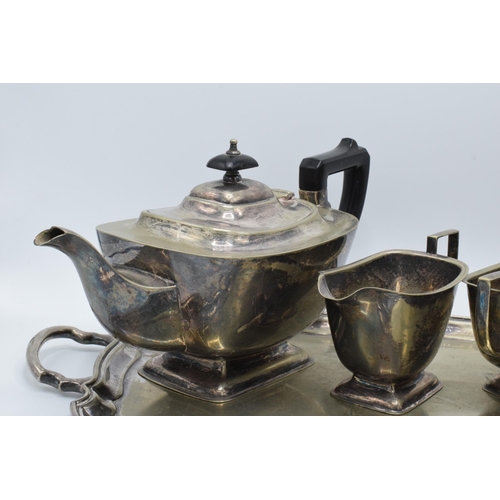 370 - A silver-plated 6 piece tea set to include a teapot, coffee pot, sugar tongs, milk, sugar and tray (... 