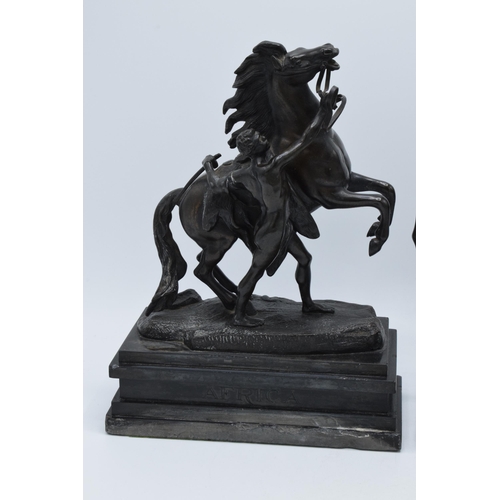 382 - A late 19th century / early 20th century pair of bronze Marley Horses, Africa and Europa with each b... 