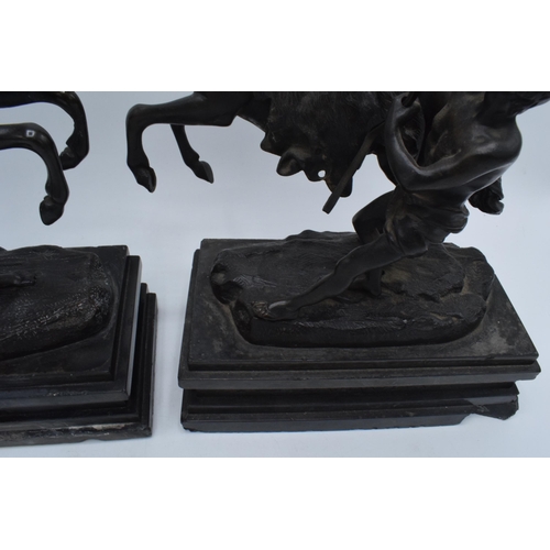 382 - A late 19th century / early 20th century pair of bronze Marley Horses, Africa and Europa with each b... 