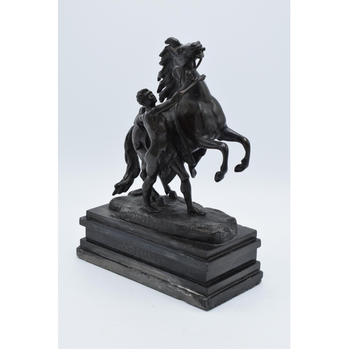 382 - A late 19th century / early 20th century pair of bronze Marley Horses, Africa and Europa with each b... 