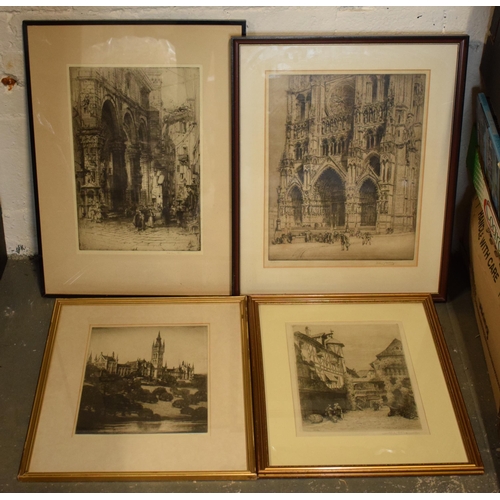 403 - A quartet of etchings and similar depicting Gothic and related architecture to include areas such as... 