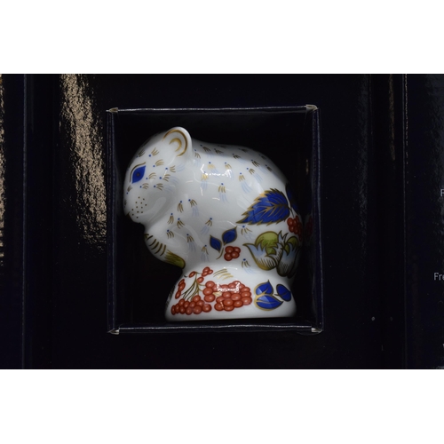 74 - Boxed Royal Crown Derby paperweight in the form of a Derby Dormouse. First quality with stopper. In ... 