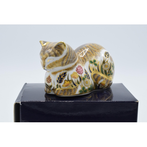 79 - Boxed Royal Crown Derby paperweight in the form of a Cottage Garden Cat. First quality with stopper.... 