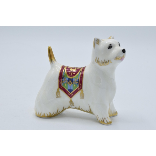 93 - Royal Crown Derby paperweight in the form of a West Highland Terrier. First quality with stopper. In... 