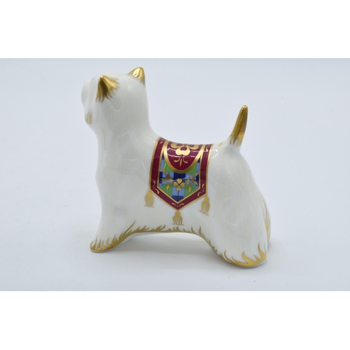 93 - Royal Crown Derby paperweight in the form of a West Highland Terrier. First quality with stopper. In... 