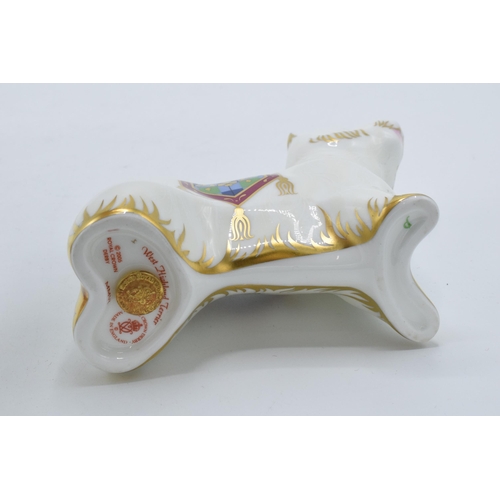 93 - Royal Crown Derby paperweight in the form of a West Highland Terrier. First quality with stopper. In... 