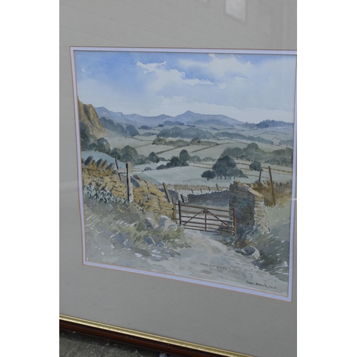 349A - A collection of framed Doris Brown original artwork to include a potteries scene, a village and ruin... 