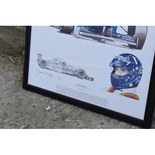 349D - A framed 'Tribute to Damon Hill' by Stuart McIntyre. 63 x 47cm inc frame.