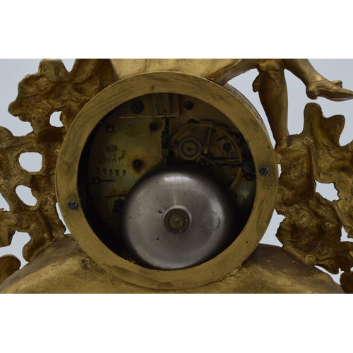 420 - A late 19th / early 20th century Hemart ornate gilt mantle clock. 30cm tall. Untested.